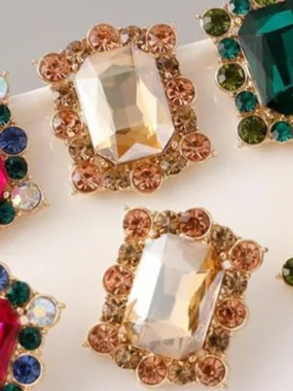 Large Retro Square Rhinestone Statement Stud Earrings Rose Gold 1.5" - Picture 3 of 5